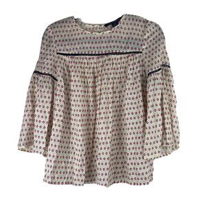 French Connection Womens Blouse Size 2 Modal Bell Sleeve Geometric Polka Dot Top